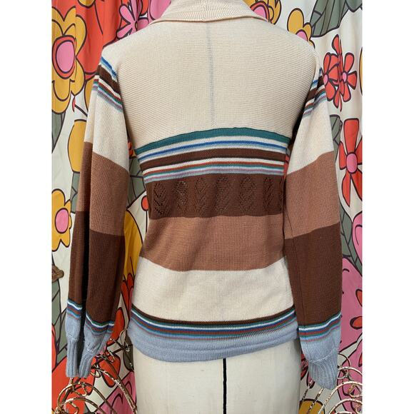 vintage 1970s striped turtle neck sweater s/m vicki volts drawstring boho hippie - Picture 9 of 9